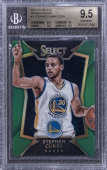 2014-15 Panini Select Prizms Green #1 Stephen Curry (#3/5) -  BGS GEM MINT 9.5